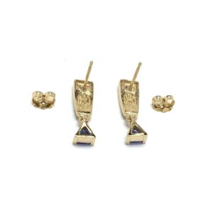 Gold Quartz Rectangle Earrings Diamonds Tanzanite