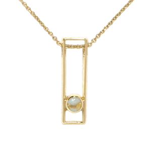 Gold Quartz Round Inlay Open Rectangle Pendant, Alaska Mint