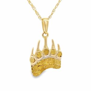 Alaskan Bear Paw Gold Nugget Pendant 1” Tall, Alaska Mint