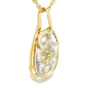 This fine piece of jewelry is a gold quartz pendant featuring diamonds