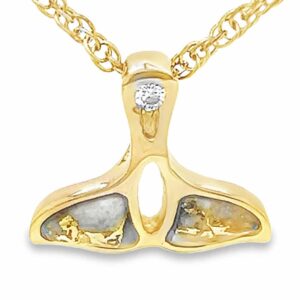 Diamond Whale Tail 14k Gold Quartz Pendant, Alaska Mint