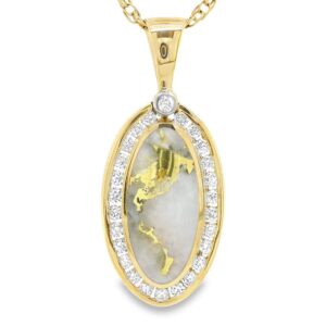 Oval Yellow Gold Gold Quartz Diamond Pendant, Alaska Mint