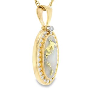 Oval Yellow Gold Gold Quartz Diamond Pendant, Alaska Mint