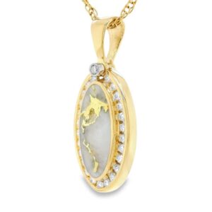 Oval Yellow Gold Gold Quartz Diamond Pendant, Alaska Mint