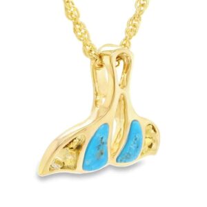 Whale Tail Turquoise Gold Nugget Pendant, Alaska Mint