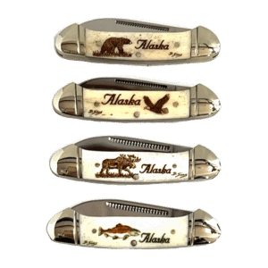 2.75" 2 Blade Scrimshaw Bone Handle Knife, Alaska Mint