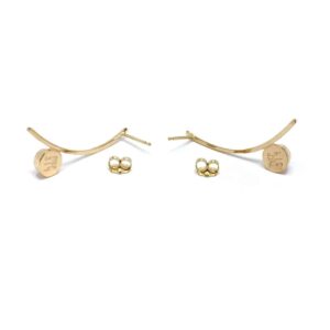 Gold Quartz Round Earrings Inlaid Curved Bar