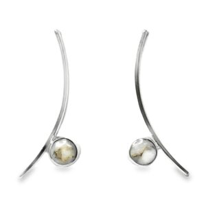 Gold Quartz Inlay Curved Bar Round Earrings, Alaska Mint