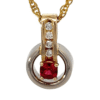 Estate 2-Tone Gold, Red Spinel & Diamond Pendant  5349