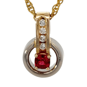 Estate 2-Tone Gold, Red Spinel & Diamond Pendant  5349
