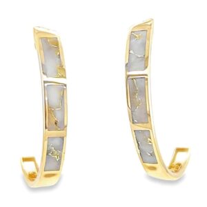 Gold Quartz Hoop Earrings 3 Section Inlaid Design, Alaska Mint