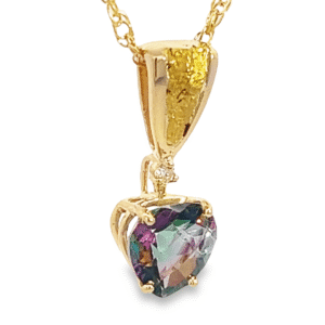 14k Heart Northern Lights Topaz Gold Nugget Pendant, Alaska Mint