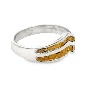 Double Chevron Gold Nugget Ring in Sterling Silver, Alaska Mint