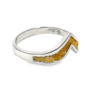 Single Chevron Gold Nugget Ring in Sterling Silver, Alaska Mint