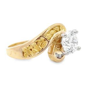 1.50ct Round Lab Grown Diamond in 14k Yellow Gold & Nuggets, Alaska Mint