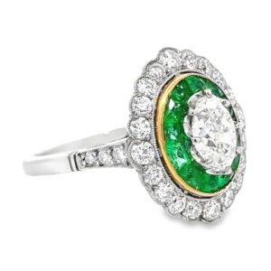Platinum Oval Diamond & Emerald Ring, Alaska Mint