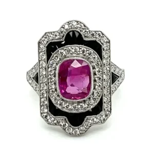1.7ct Pink Sapphire, Onyx, & Diamond Ring, Alaska Mint