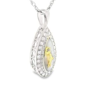 White Gold Teardrop Gold Quartz Diamond Pendant, Alaska Mint