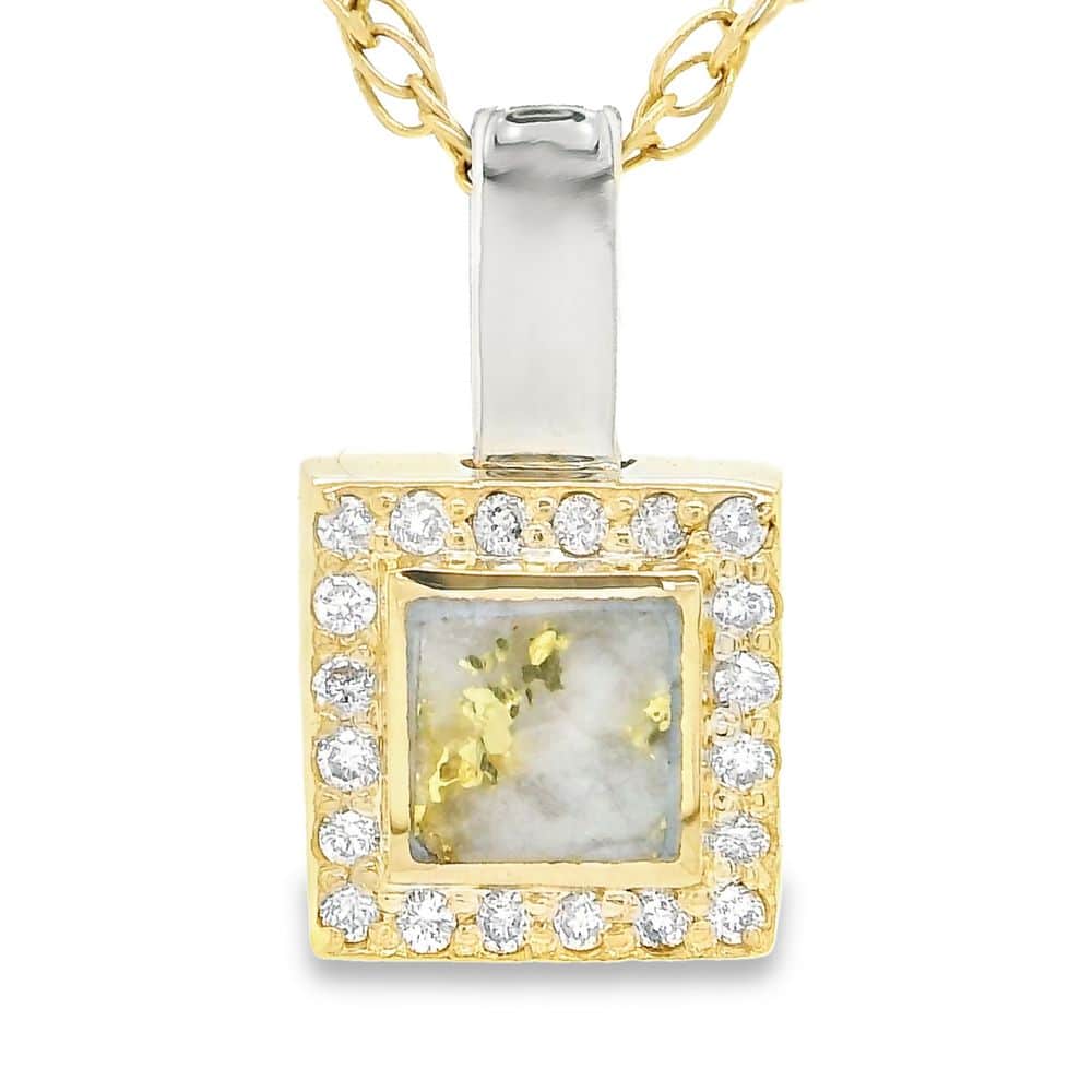 Diamond 2-Tone Square Gold Quartz Pendant, Alaska Mint