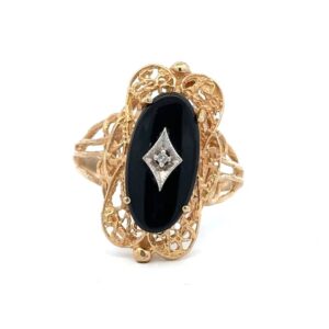 Estate Lady's Black Onyx & Diamond Ring 073973