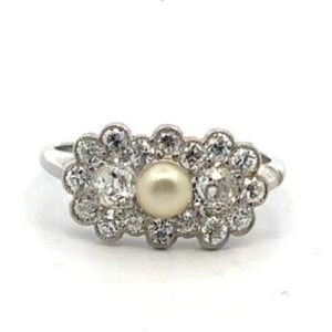 Estate Pearl & Diamond Ring in Platinum 076499