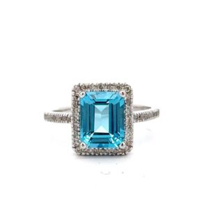 Estate Lady's Blue Topaz & Diamond Ring 090707