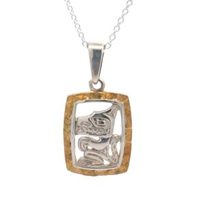 Sterling Silver & Gold Nugget Totemic Wolf Pendant P-426