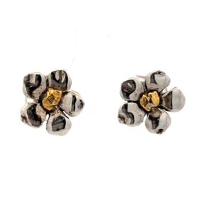 Sterling Silver & Gold Nugget Flower Earrings EP074