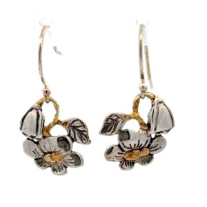 Sterling Silver & Gold Nugget Flower Dangling Earrings EW105