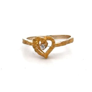Estate Gold Nugget Heart & Diamond Ladies Ring 078000