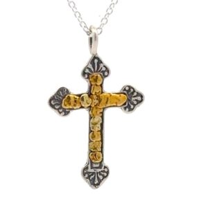 Sterling Silver & Gold Nugget Cross 509058