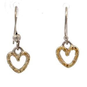 Sterling Silver & Gold Nugget Heart Dangling Earrings EW111