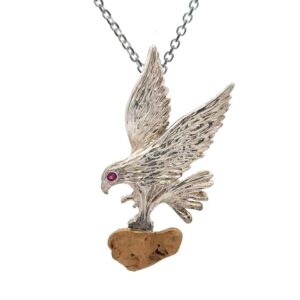 Sterling Silver & Gold Nugget Ruby Eagle Pendant P-46SSR