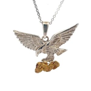Sterling Silver & Gold Nugget Eagle Pendant P177SS