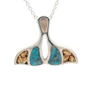Sterling Silver & Gold Nugget Turquoise Whale Tail PWT25NTSS